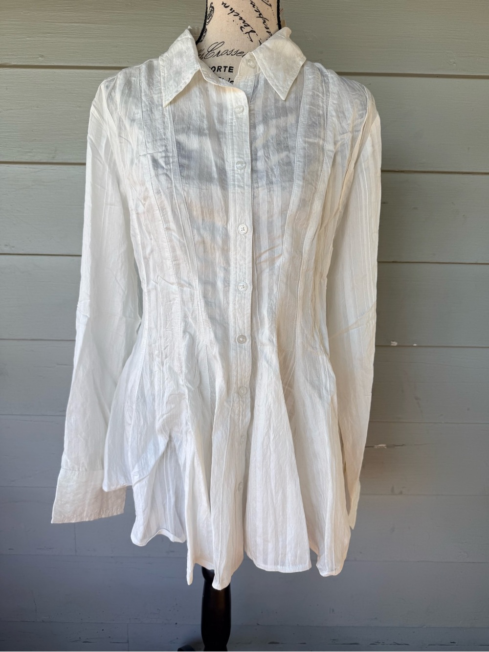 Women’s Maeve Anthropologie White Button-Up Women’s Shirt with Pintuck Detail